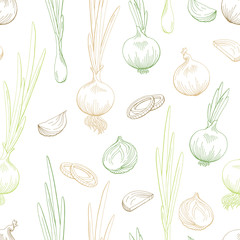 Onion vegetable graphic color seamless pattern background sketch illustration vector