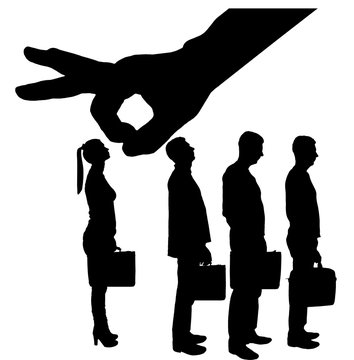 Silhouette vector of a big hand employer prefers male employees instead of women.