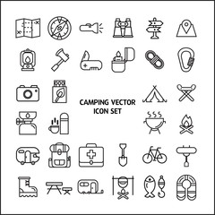 Stock vector illustration - Outline web icon set linear icon camping and outdoor, travel