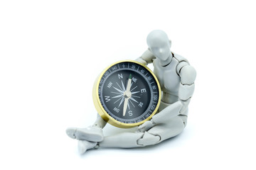 Model robot with compass,business and travel concept.