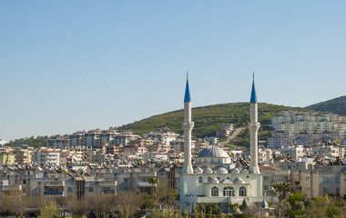 Milas, provinces of Mugla, Turkey -March 18, 2014:View of the mosque with minarets in the city of  Milas,Mugla provinces.