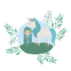 fairy with unicorn in the camp vector illustration design