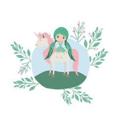 fairy with unicorn in the camp vector illustration design