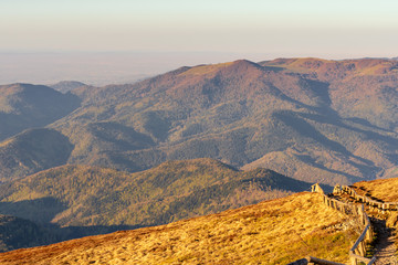 French landscape - Vosges. View from the Grand Ballon in the Vosges (France) towards the Jura and Alps in the early morning.