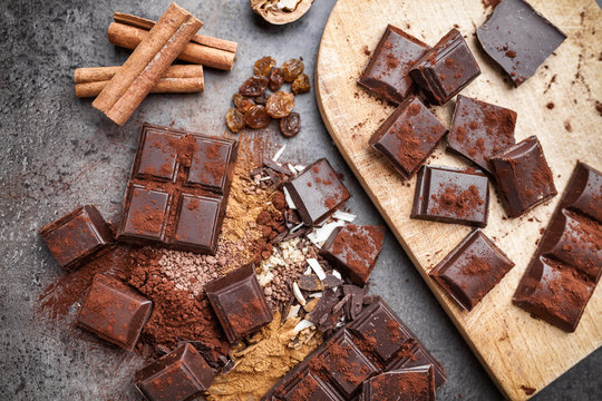 Delicious chocolate on a rustic background