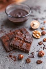 Delicious chocolate on a rustic background