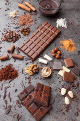 Delicious chocolate on a rustic background