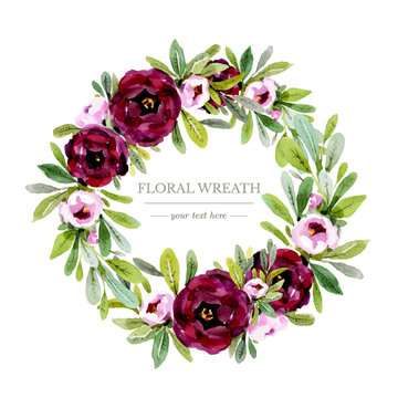 Floral watercolor wreath in vintage style
