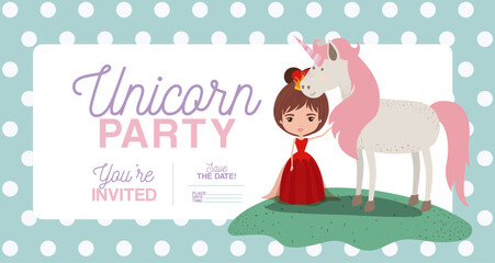 princess with unicorn invitation card vector illustration design