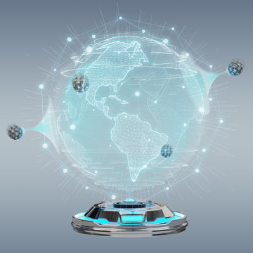 Globe network hologram projector with digital connection 3D rendering