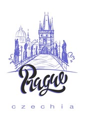 Travel. A trip to the Czech Republic. The City Of Prague. Sketch. The Charles bridge. The design concept for the tourism industry. Vector illustration.