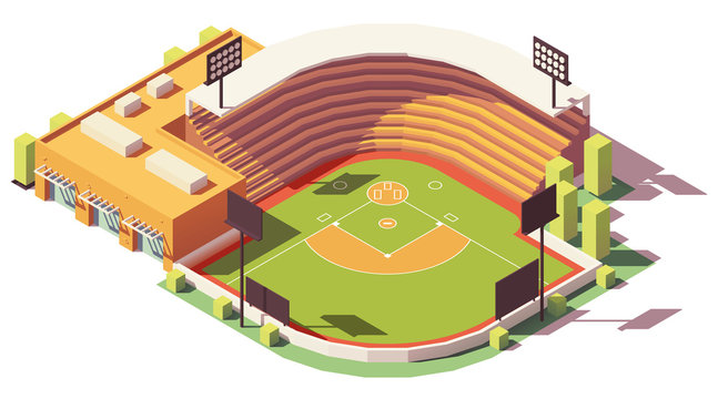 Vector isometric low poly baseball park