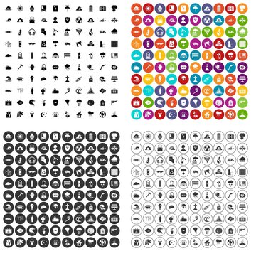 100 disaster icons set vector in 4 variant for any web design isolated on white