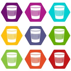 Rubbish bin icons 9 set coloful isolated on white for web