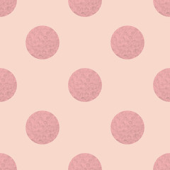 Pink textured polka dot seamless pattern. Geometrical background with hand drawn circles. Vector illustration.