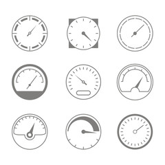Set of monochrome icons with speedometers for your design