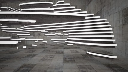 Fototapeta premium Abstract white and brown concrete parametric interior with window. 3D illustration and rendering.