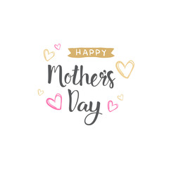 Happy Mothers Day Hand Drawn Lettering For Greeting Card Isolated On White Background Vector Illustration