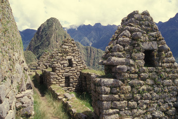 Fototapeta na wymiar Residential Section of Machu Picchu, Peru. Declared UNESCO World Heritage Site