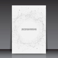 Grey Abstract Network Mesh on White Background with Text - Flyer Template Vector Illustration