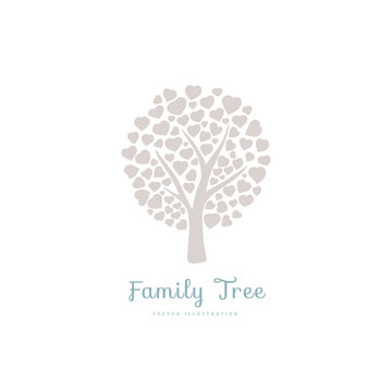 Family tree with leafs of hearts. Nature. Beautiful vector silhouette illustration.