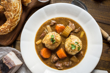 Scandinavian Venison Hunters Stew with Bacon and Onion Dumplings