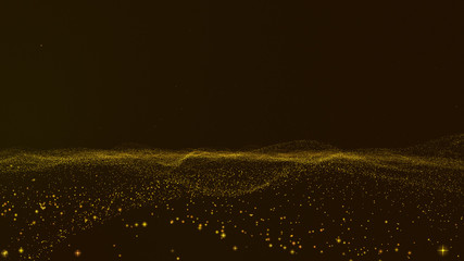 Dark gold yellow and glow dust particle abstract background.