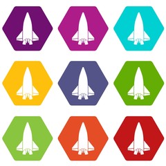 Big plane icons 9 set coloful isolated on white for web