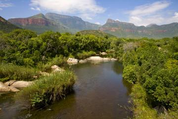 view to Blyde river, Drakensberg mountains range in the background