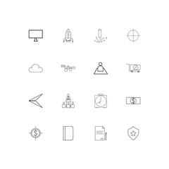 Business simple linear icons set. Outlined vector icons