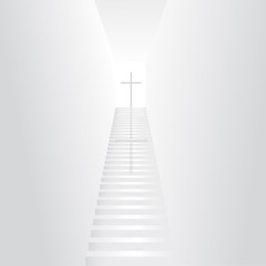 White stair up to christian cross