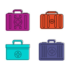 First aid kit icon set. Color outline set of first aid kit vector icons for web design isolated on white background