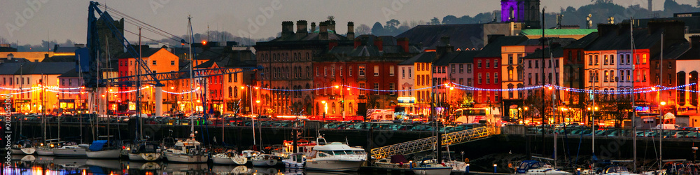 Canvas Prints Panoramic view of a cityscape at night with illumination in Waterford, Ireland