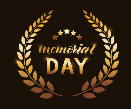 Vector lettering Memorial Day. Honor and remember. Modern calligraphy. As template of label, icon, tag, banner; backgound; poster, card. Inscription forpostcard, for journal, flyer.
