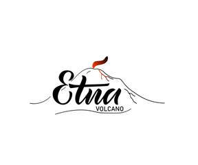 Vector lettering of word Etna. Modern calligraphy. As template of logotype, label, icon, tag, banner, greeting card. Inscription for journal, flyer, bisness card. - obrazy, fototapety, plakaty