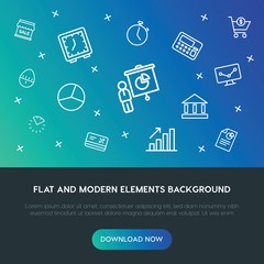 business, charts, time, shopping outline vector icons and elements background concept on gradient background.Multipurpose use on websites, presentations, brochures and more