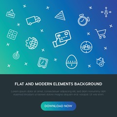 business, charts, time, shopping outline vector icons and elements background concept on gradient background.Multipurpose use on websites, presentations, brochures and more