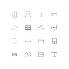 Furniture simple linear icons set. Outlined vector icons