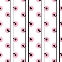 Seamless pattern. Vector seamless pattern. Seamless Pattern with pink circles and hook shape .