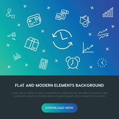 business, charts, time, shopping outline vector icons and elements background concept on gradient background.Multipurpose use on websites, presentations, brochures and more