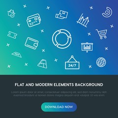 business, charts, time, shopping outline vector icons and elements background concept on gradient background.Multipurpose use on websites, presentations, brochures and more