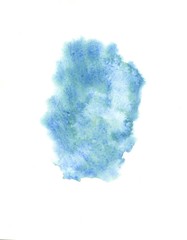 Blue watercolor background. Hand-drawn spot on a white background. Different shades of blue with blur and light gradient 