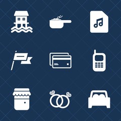 Premium set with fill icons. Such as diet, mobile, jar, ring, boat, meat, meal, jam, old, money, note, stew, music, dish, houseboat, plastic, lunch, diamond, sign, wind, nation, sound, phone, ship