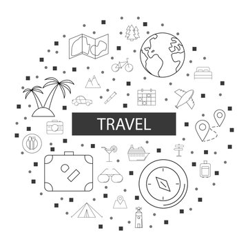 Travel background from line icon. Linear vector pattern