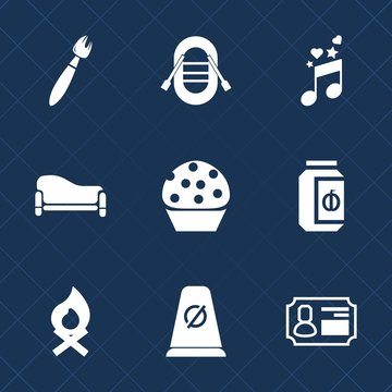 Premium set with fill icons. Such as hot, glass, dessert, brush, room, street, bonfire, road, sofa, card, paint, identity, yacht, sweet, doughnut, music, cake, campfire, clef, ship, travel, sound, jam
