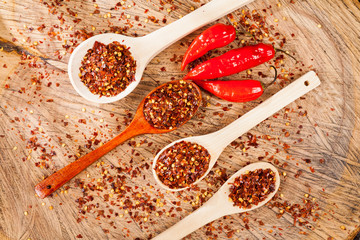 red pepper or cayenne pepper crushed with flakes scattered 