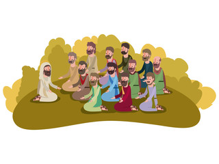 jesuschrist praying with apostles biblical scene vector illustration design