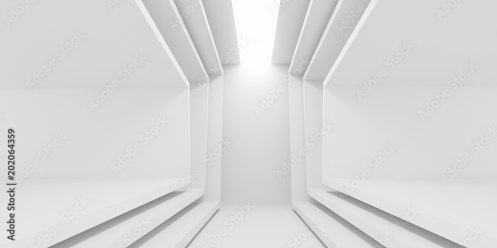 Poster abstract of white architectural space,concept of minimal futuristic interior style.3d rendering