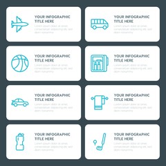 Flat transports, hotel, sports infographic timeline template for presentations, advertising, annual reports