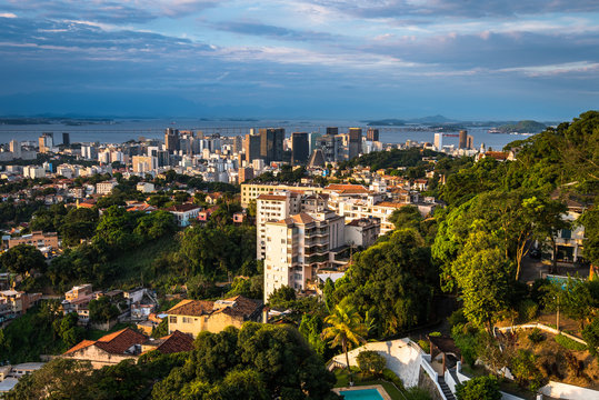 View of Rio de Janeiro City Downtown From Santa Teresa by Sunset